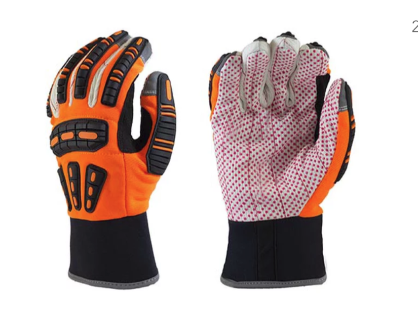 Gloves Hi Viz Orange Cotton Palm Impact Detroit Industrial
